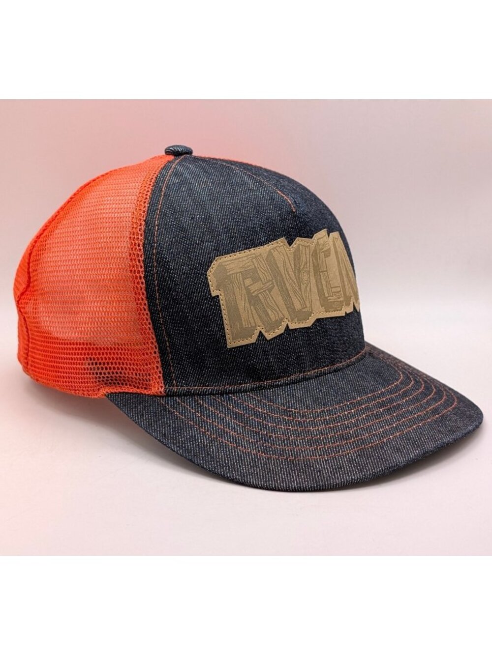 RVCA Graffiti Orange Blue Denim Mesh Trucker Snapback Hat Cap Retro Racing Moto